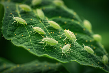 White flies greenhouse pest, whiteflies on green leaf - 748160559