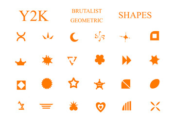 Geometric Y2k abstract brutalist retro shapes. Shape elements, contemporary figure, flower, doodles and minimal design. Geometric shape elements circle, star and triangle, line figures.