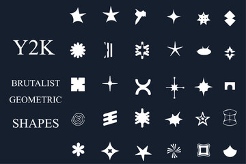 Geometric Y2k abstract brutalist retro shapes. Shape elements, contemporary figure, flower, doodles and minimal design. Geometric shape elements circle, star and triangle, line figures.