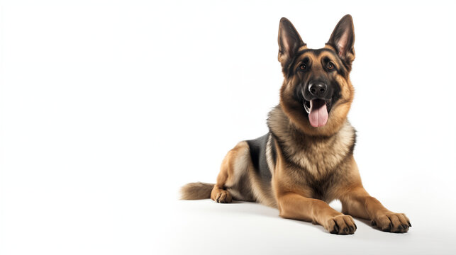 Happy German Shepherd Dog - White Background with Space for Text. Ideal for Pet-Themed Projects