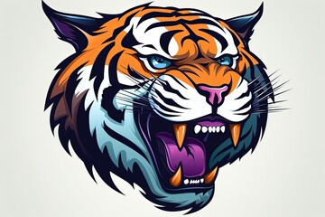 Colorful Roaring Tiger head mascot logo art illustration background