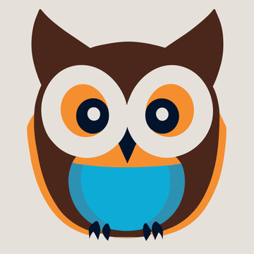 a owl logo, the smallest flat vector logo,, with no realistic photo details, vector illustration kawaii