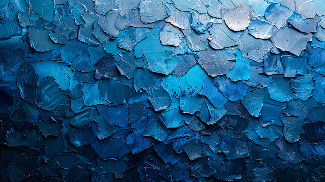 A close-up of blue paint chips creating a textured, abstract pattern.
