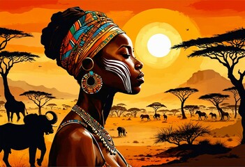 Africa, sunset on the savannah
