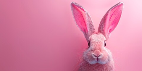 Close-up of a pink rabbit against a matching pink background, perfect for an Easter banner