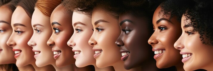 Portrait of young multiracial women standing together and smiling at camera