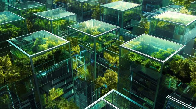 Urban gardening meets quantum computing rooftop gardens designed with geometric patterns secured by advanced cyber security