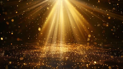 Golden light rays scene background resembling an award stage with rays and sparks