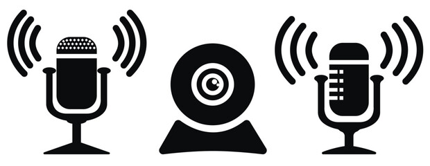 Microphones and web camera vector icons set