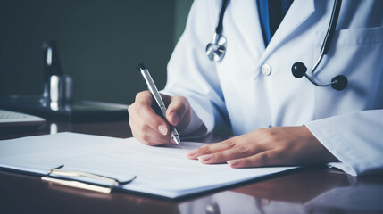 doctor writing on clipboard