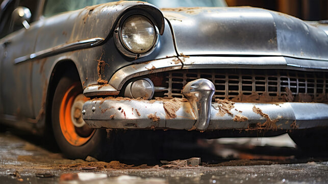 Rusted Old Car Parked on Street