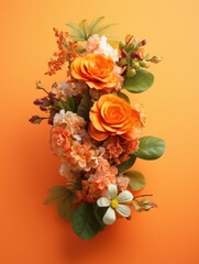orange background or texture with spring flowers. template, greeting card for Mother's Day, March 8