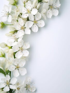 white background or texture. spring flowers. frame, place for text. template, greeting card for Mother's Day, March 8