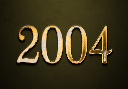Old gold effect of year 2004 with 3D glossy style Mockup.	
