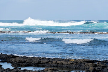 Waves crashing against the rocks at El Cotillo, Fuerteventura, Canary Islands