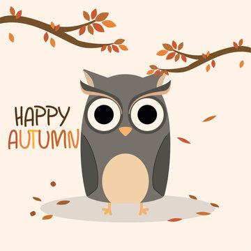 Cute owl autumn animal character Vector