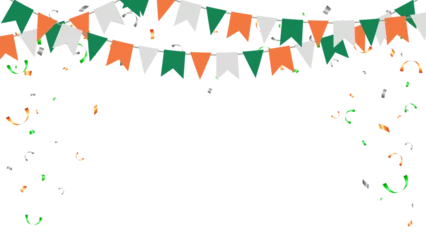 Fotobehang triangle pennants chain and confetti for ireland color concept. birthday party © Little J