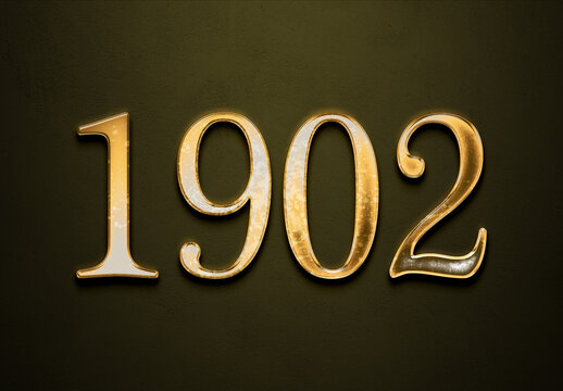 Old gold effect of year 1902 with 3D glossy style Mockup.	