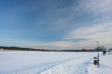 Winter walk in the snow on a frosty day