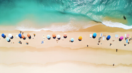 Charm of the Coastline: Aerial View of a Bustling Beach