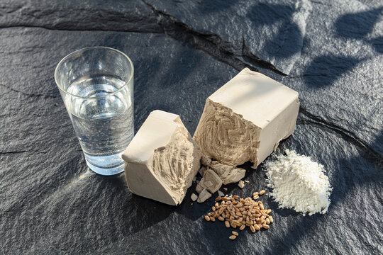 Water, baker's yeast, grans, and flour