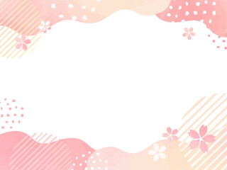 春の水彩風 桜の舞う 曲線 抽象的 手描きフレーム 　ピンク