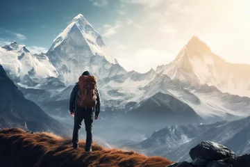 Fotobehang Mount Everest Mount Everest of men, hiker on mountains with Climbing sport.