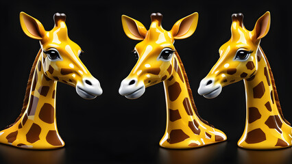 giraffe cartoon. animals giraffe emoji on a black background - obrazy, fototapety, plakaty