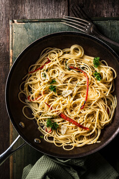 Spaghetti with chilli pepper aglio olio e peperoncino