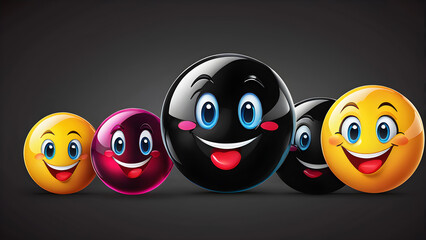 set of smileys. set of smiles. an emoji white background. a emoji characters black background