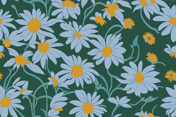 Flower pattern margaret illustration ,seamless pattern on background.  floral print with tiny chamomile great for fashion fabric,