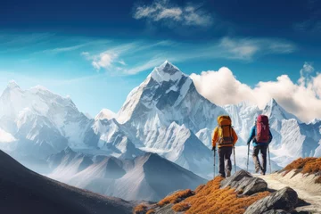 Crédence de cuisine en verre imprimé Everest Mount Everest of men, hiker on mountains with Climbing sport.