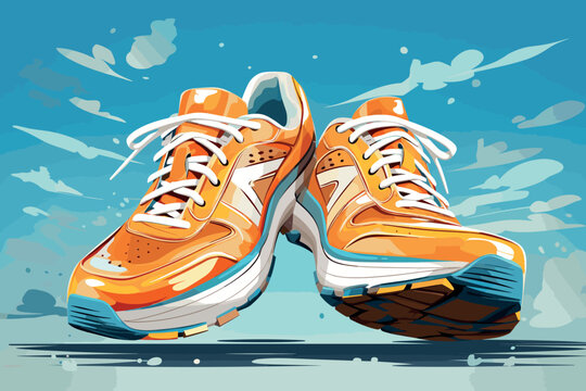 A pair of Sneaker, sport shoes - comic book style, cartoon vector illustration on abstract background.