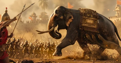Foto op Aluminium With powerful strides a Mauryan war elephant breaks through enemy lines trampling all in its path as its rider brandishes a spear with deadly force. © Justlight
