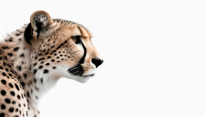 Cheetah muzzle in the foreground, isolated over white background