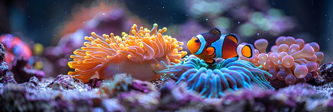 Two Ocellaris Clownfish Amphiprion ocellaris 3d wallpaper,
Ocean life Beautiful underwater scene with tropical fish