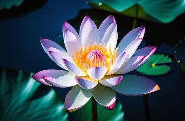 Close up soft focus of pink lotus flower are blooming in the dark background with light. Pink water lily or lotus flower Perry's garden pond. Flower landscape with copy space. Selective focus