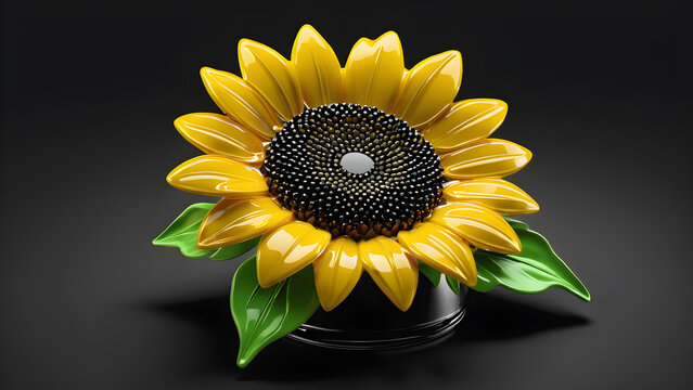 a flower sunflower emoji on a black background. Valentine's day. women's Day, mother's day celebration. greeting card Copy space