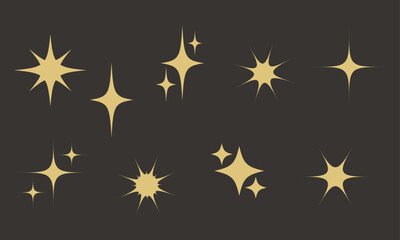 Composition of sparkling stars. Gold stars on black background. Set of golden icons.

