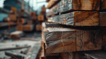 Close-up Background of pinewood timber boards, lumber, and industrial wood. - obrazy, fototapety, plakaty