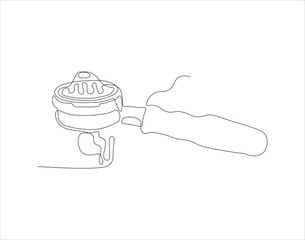 Continuous Line Drawing Of Portalfilter. One Line Of Portafilter Machine. Portafilter Coffee Continuous Line Art. Editable Outline.