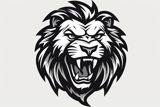 Roaring lion head icon sticker clipart illustration and esports mascot logo concept