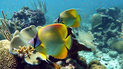 Naklejka na ściany i meble tropical coral reef with colorful fish