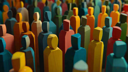 A vibrant array of stylized, colorful figures represents diversity and community.