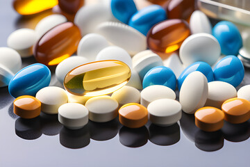 pílulas de remédios drogas medicina cura comprimidos cápsulas - obrazy, fototapety, plakaty