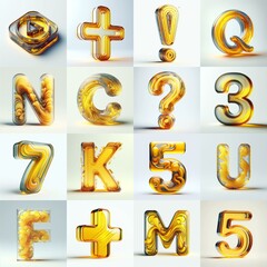 Obraz premium Yellow glass 3D Lettering Typeface. AI generated illustration