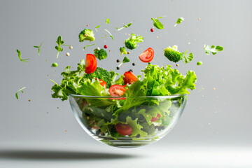 Glass Bowl Filled With Lettuce and Tomatoes