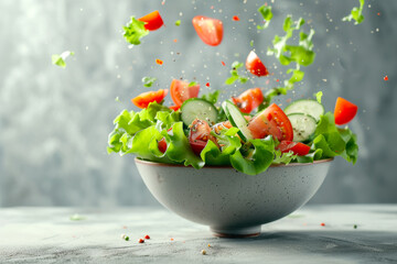 Fresh Lettuce and Tomato Salad in White Bowl