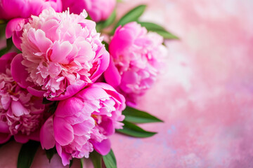 Bouquet of Pink Peonies on Pink Background
