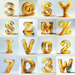 Obraz premium Yellow glass 3D Lettering Typeface. AI generated illustration